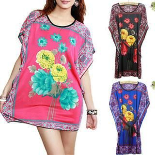 Hotprint Flower Print Tie-Waist Tunic