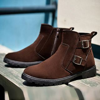 Preppy Boys Faux-Suede Buckled Ankle Boots