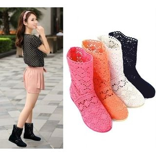 Shoes Galore Lace Perforated Flat Boots