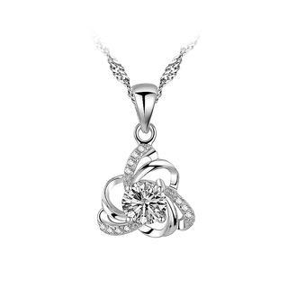 BELEC 925 Sterling Silver Flower Pendant with White Cubic Zircon and Necklace - 45cm