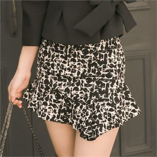 O.JANE Frill-Hem Patterned Mini Skirt
