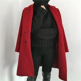 LIPHOP Double-Breasted Wool Blend Coat