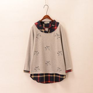 P.E.I. Girl Horse Embroidered Mock Two-Piece Sweater