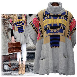 Coronini Pattern Turtleneck Chunky Sweater