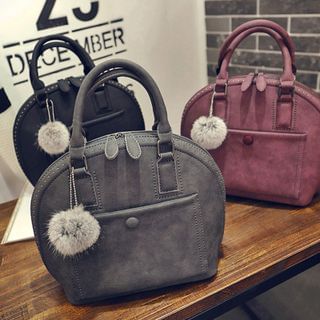 Nautilus Bags Faux Leather Furry Ball Hand Bag