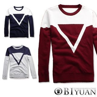 OBI YUAN Contrast Triangle Knit Top