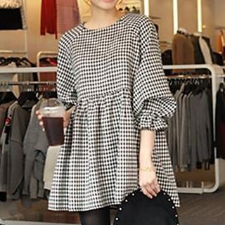 Champi Balloon Sleeve Houndtooth Dress