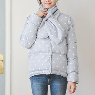 JUSTONE Polka-Dot Puffer Jacket with Scarf
