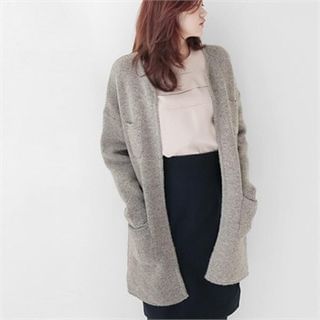 YOOM Pocket-Detail Wool Blend Long Cardigan