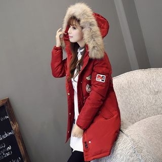 HotBlock Furry Hooded Applique Padded Jacket