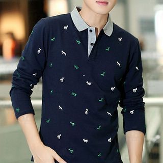 Hyung Embroidered Long-Sleeve Polo Shirt