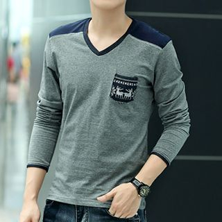 Hyung Nordic Print Pocket Long-Sleeve T-Shirt