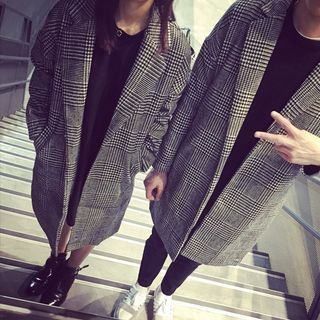Soulcity Couple Matching Houndstooth Lapel Woolen Coat