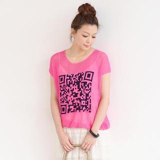 SO Central QR Code Print Open Knit Top