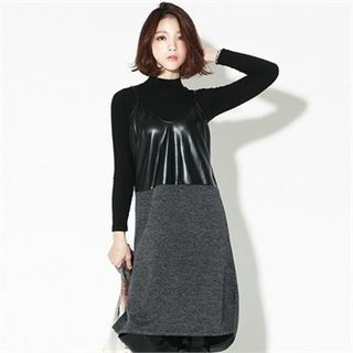 GLAM12 Faux-Leather Panel Sleeveless Dress