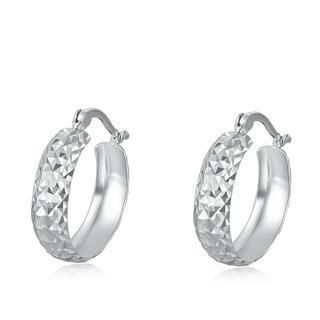 MaBelle 14K White Gold Diamond-Cut Band Creole Hoop Earrings (15MM)