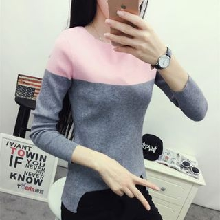 Silky Kiss Color-Block Knit Top