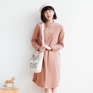 Forest Girl Corduroy Stand-collar Shirtdress