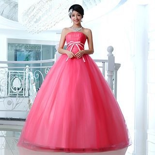 Efon Strapless Ribbon-accent Tulle Ball Gown