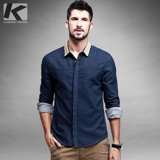 Quincy King Long-Sleeved Contrast-Collar Shirt