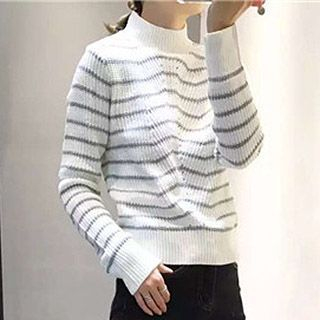 Eva Fashion Mock-Neck Striped Sweater