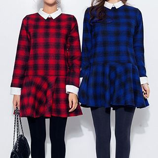 Queen Bee Collared Long-Sleeve Check Dress