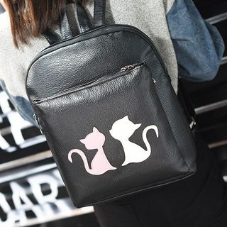 Seok Cat Appliqu  Faux Leather Backpack