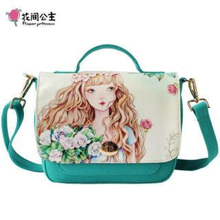 Flower Princess Portrait Shoulder Bag Green - One Size