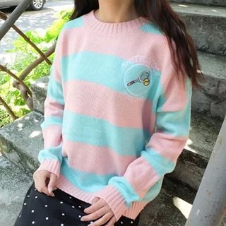 GOGO Girl Embroidered Striped Sweater