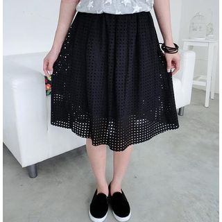 59 Seconds Perforated A-Line Midi Skirt