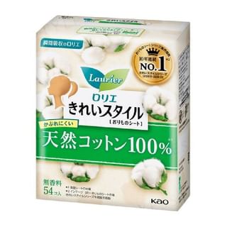 Laurier Kirei Style 100% Natural Cotton Pantyliner Unscented 54 pcs