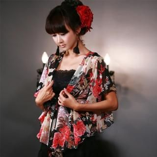 Flower-Print Chiffon Cardigan