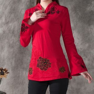 Sayumi Long-Sleeve Embroidered Blouse