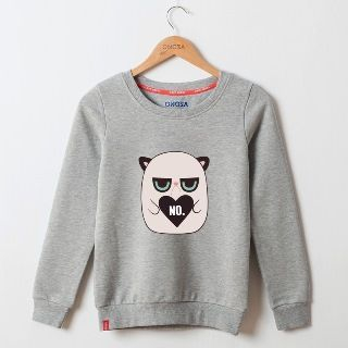 Onoza Grumpy Cat Print Fleece-Lined Pullover