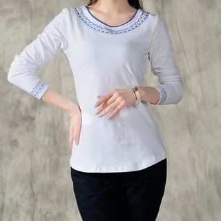Sayumi Long-Sleeve Embroidered Top