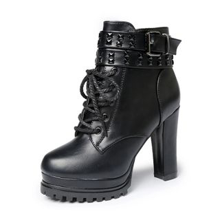 Amy Shoes Lace-Up Chunky Heel Platform Short Boots