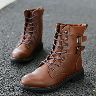 Preppy Boys Genuine Leather Lace-Up Ankle Boots
