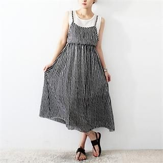 Beccgirl Inset Chiffon Top Pinstripe Dress