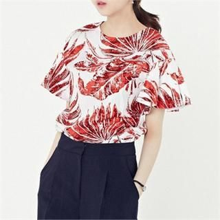 MAGJAY Ruffled-Sleeve Patterned Top