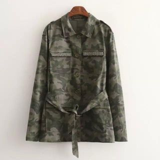 Chicsense Camouflage Belted Jacket