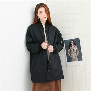 GLAM12 Zip-Tirm Sleeve Button-Front Long Jacket