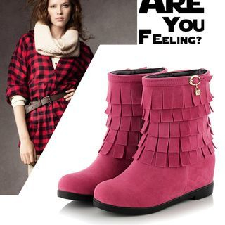 Colorful Shoes Fringed Hidden Wedge Short Boots