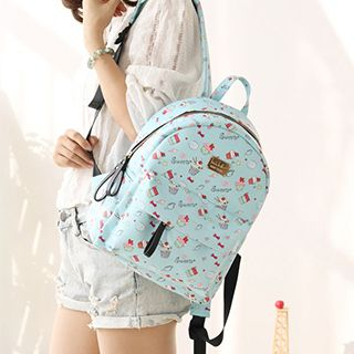 Canvas Love Cupcake Print Faux Leather Backpack