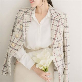 Attrangs Double-Breasted Plaid Jacket