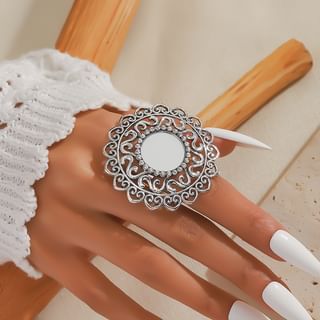 Geometric Rhinestone Alloy Open Ring Silver - One Size