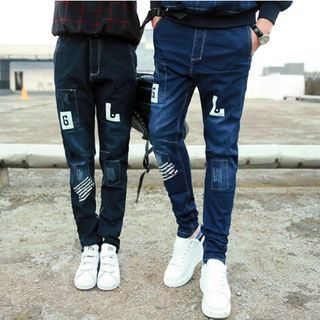 Evolu Couple Matching Lettering Jeans