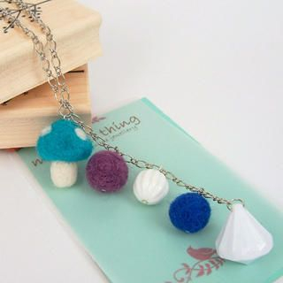 MyLittleThing Sweet Felt Wool Mushroom Ball Ball Necklace(blue)