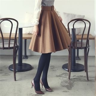 Romantic Factory Wool Blend A-Line Skirt with Belt