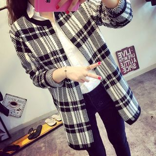 Lucy Girl Check Knit Long Jacket