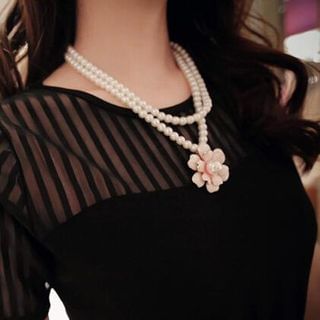 Glamiz Faux Pearl Floral Layered Necklace